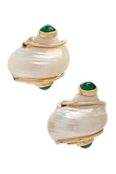 14K Green Onyx Shell Ear Clips