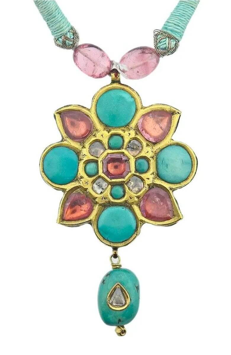 22K Gold Gemstone Necklace Turquoise None