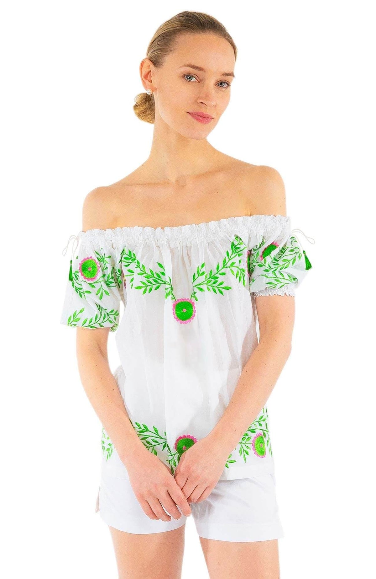 Cotton Hand Embroidered Top - Garden - Final Sale White Multi