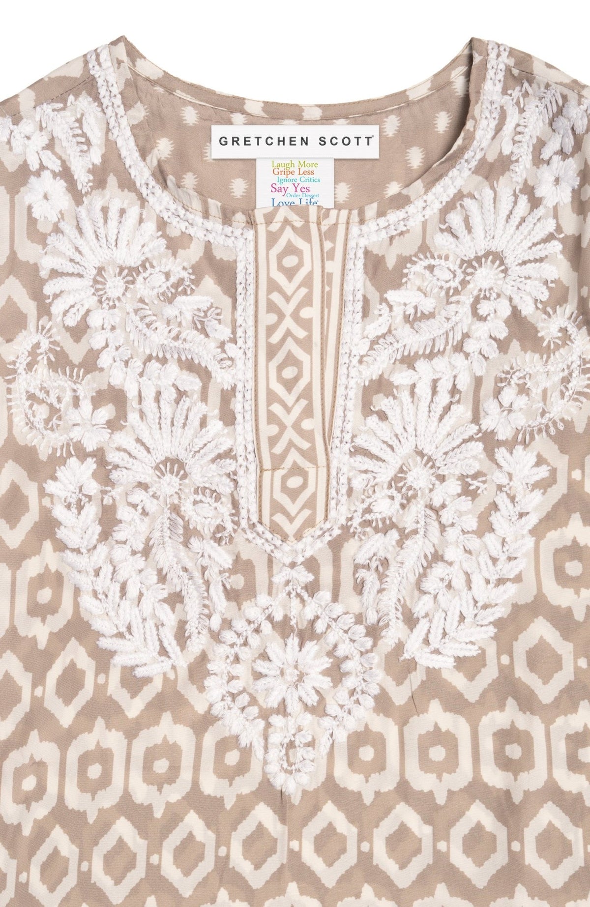 Geo Embroidered Silky Tunic Khaki