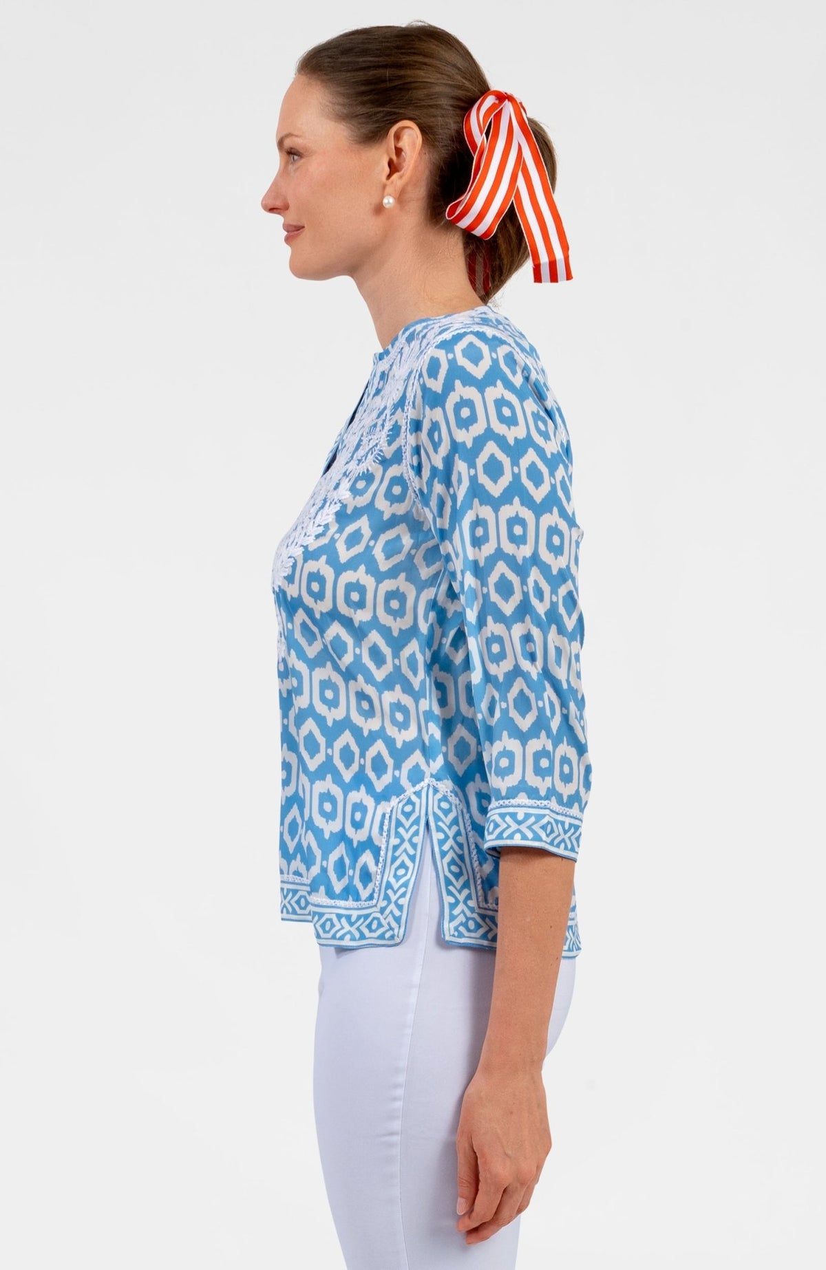 Geo Embroidered Silky Tunic Periwinkle