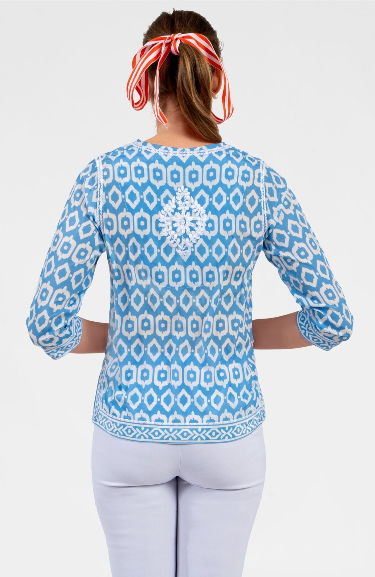 Geo Embroidered Silky Tunic Periwinkle