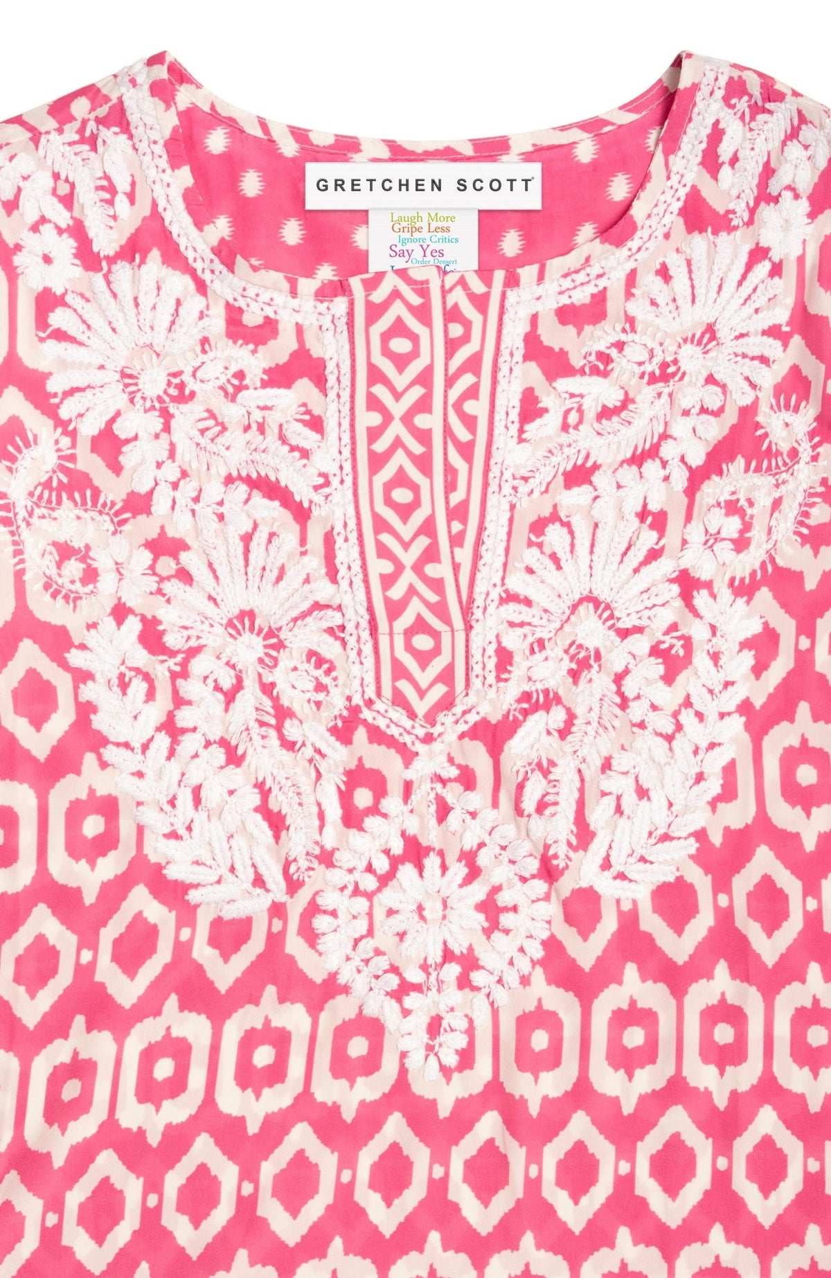 Geo Embroidered Silky Tunic Pink