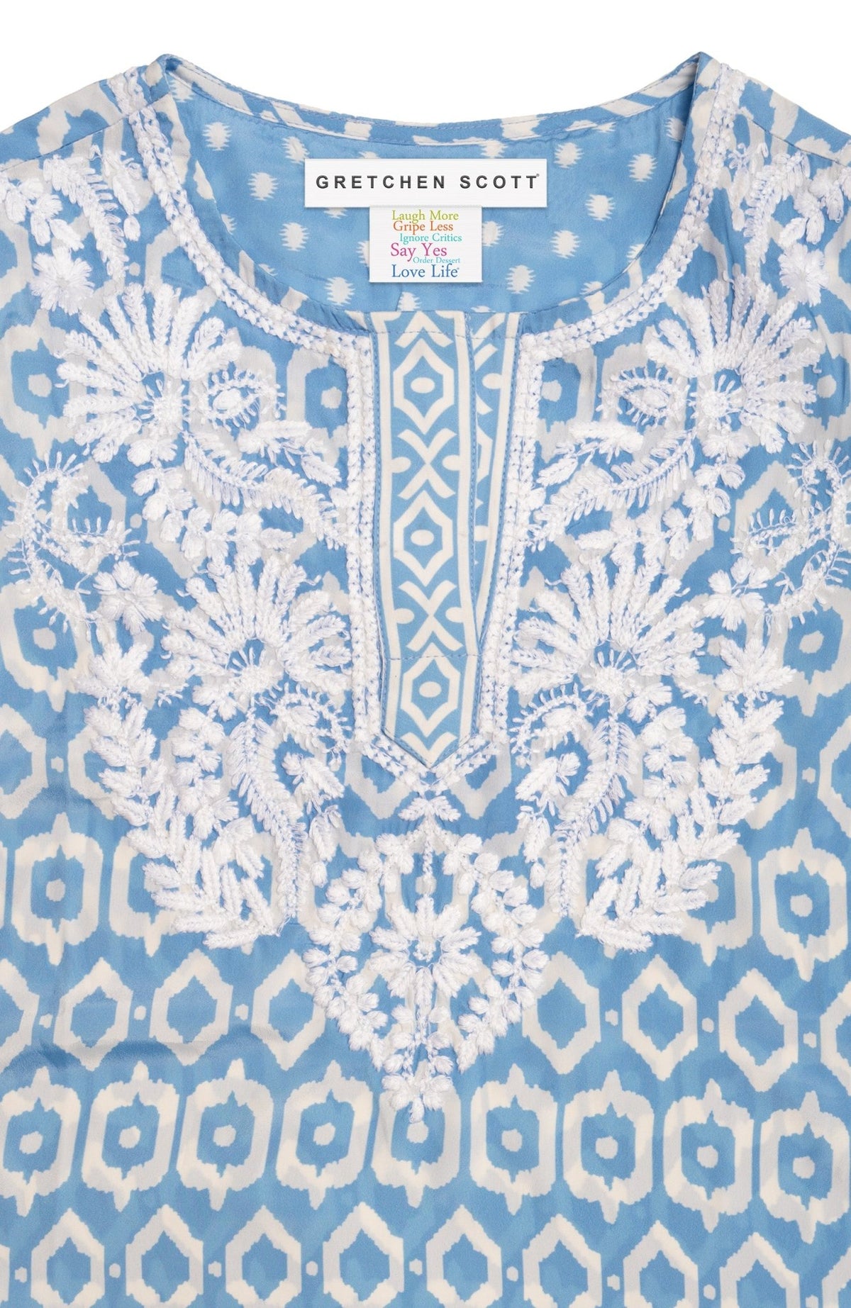 Geo Embroidered Silky Tunic Periwinkle