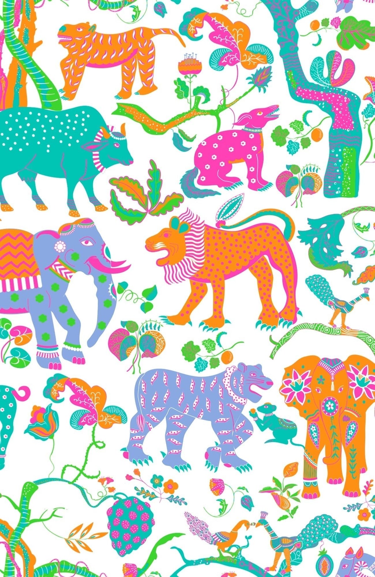 Girls Cotton Tunic - Animal Kingdom White Multi