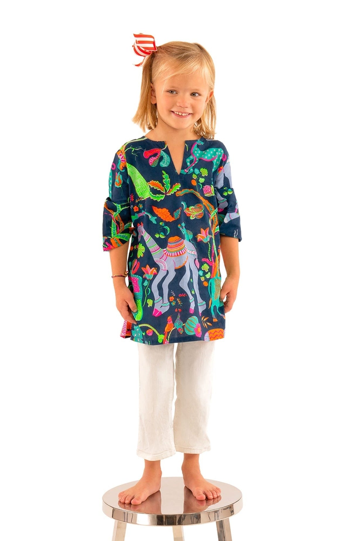 Girls Cotton Tunic - Animal Kingdom Navy Multi