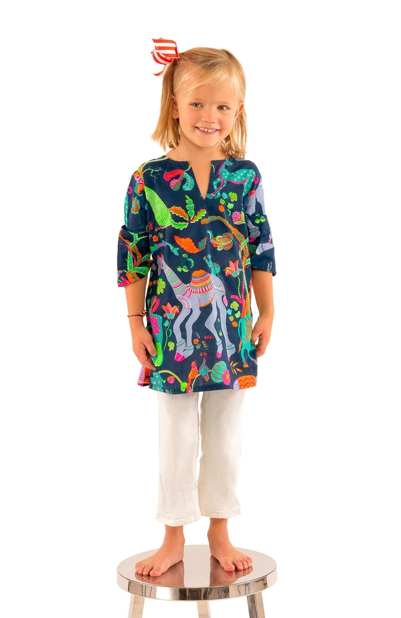 Girls Cotton Tunic - Animal Kingdom Navy Multi
