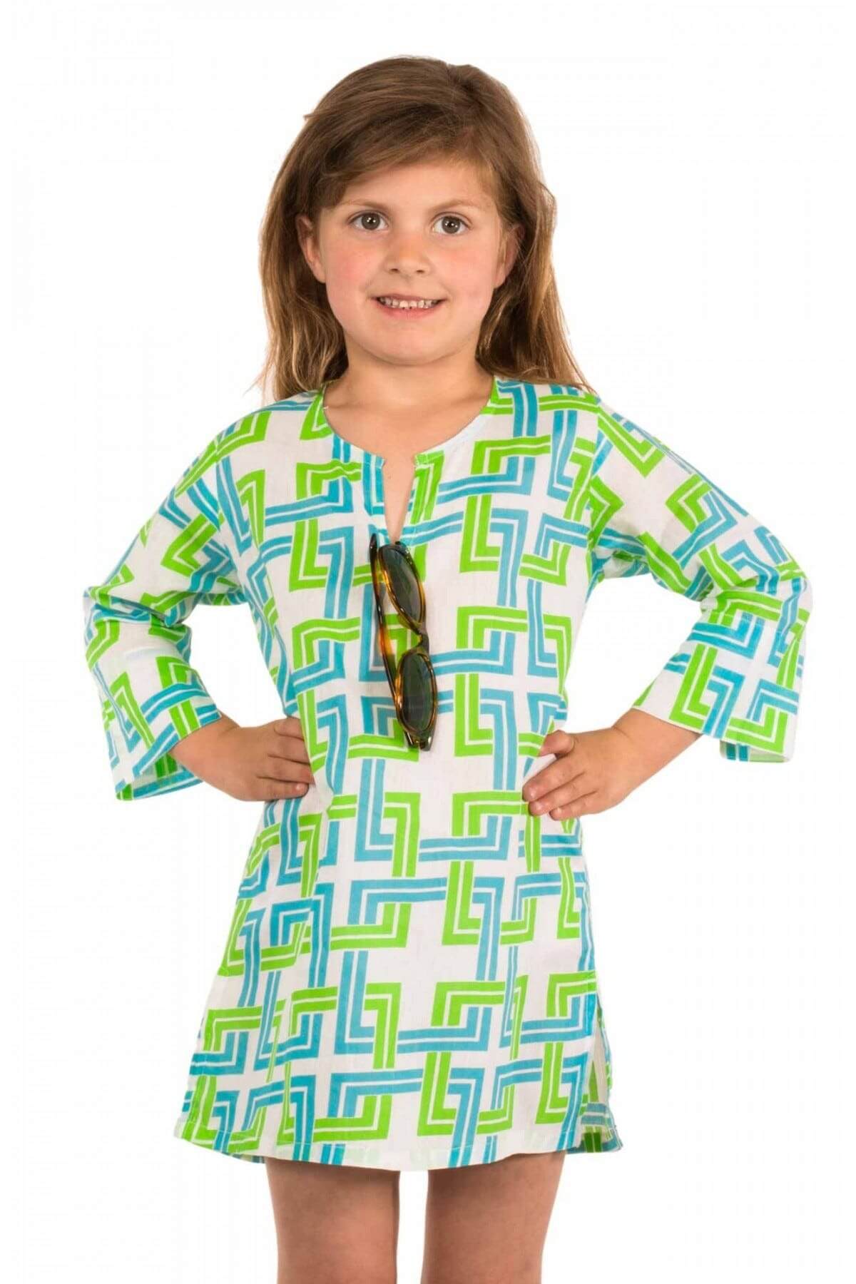 Girls Cotton Tunic - Be Square - Final Sale Be Square Turq Lime