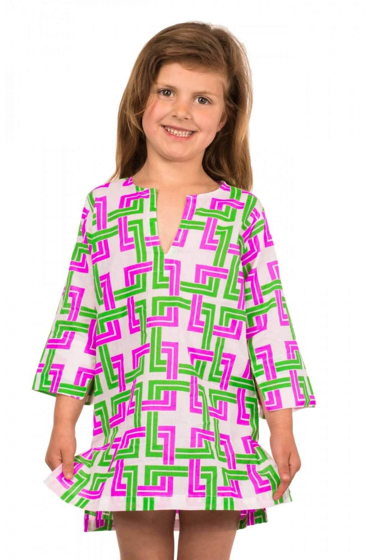 Girls Cotton Tunic - Be Square - Final Sale Be Square Green Pink