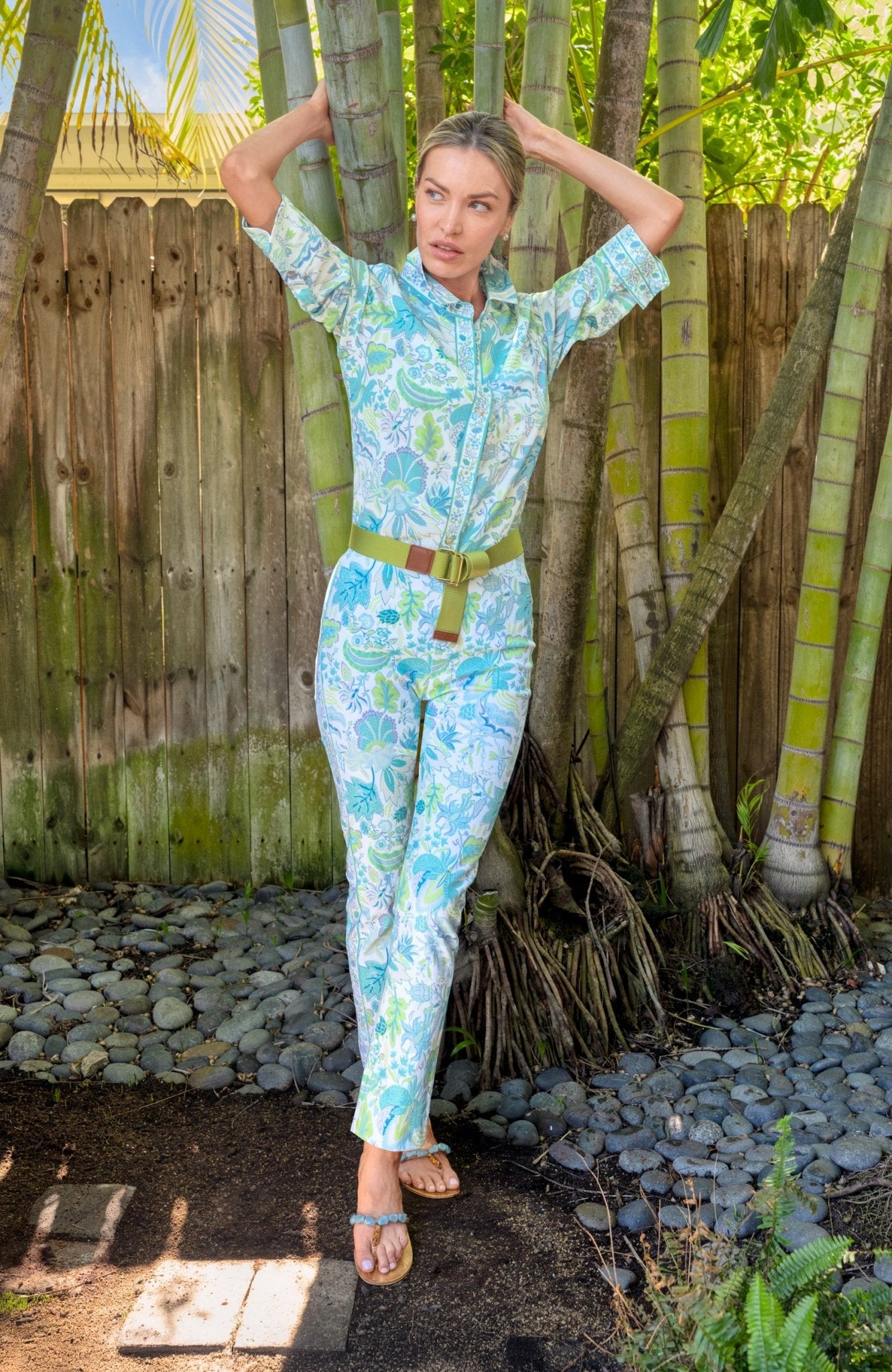 Gripe Less Pull On Pants - Blooming Party Ocean Turq