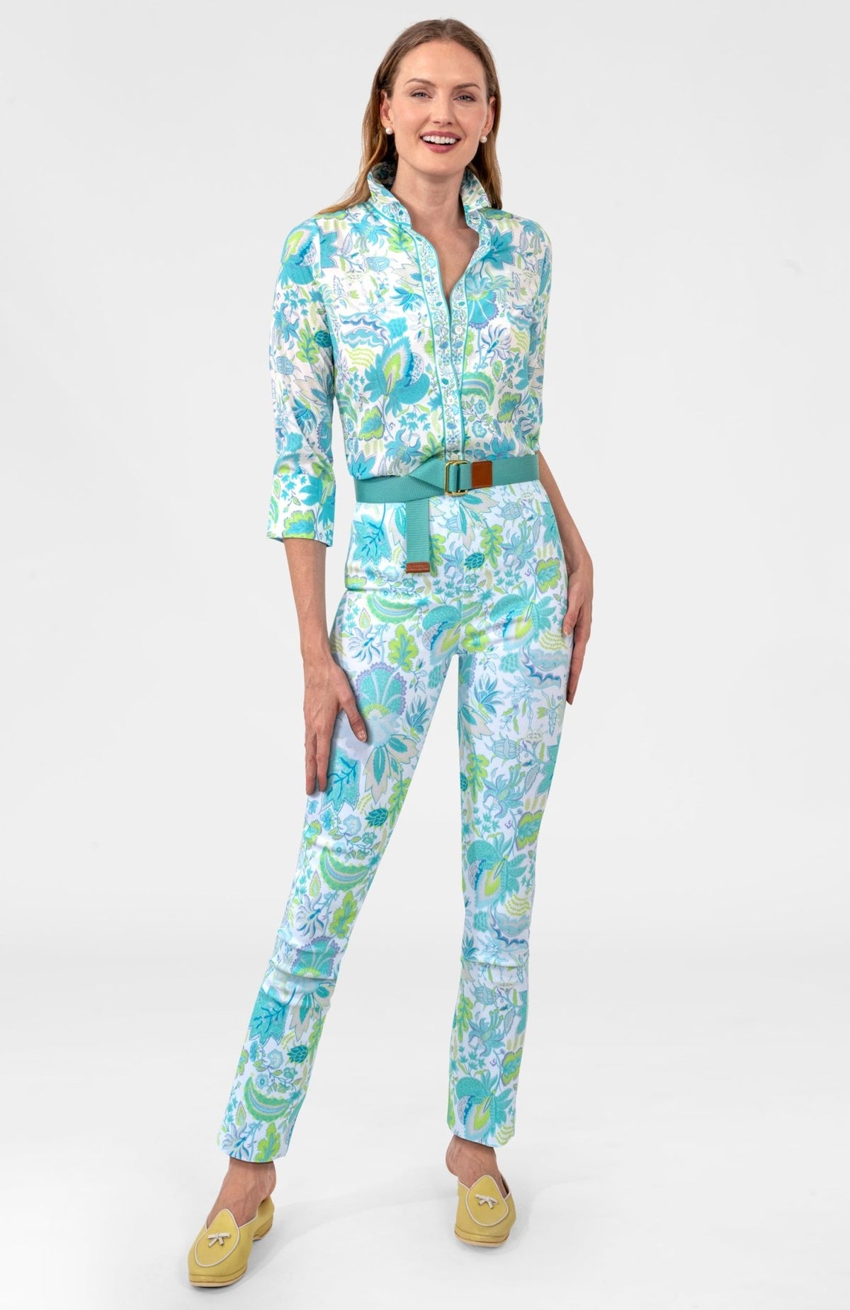 Gripe Less Pull On Pants - Blooming Party Ocean Turq