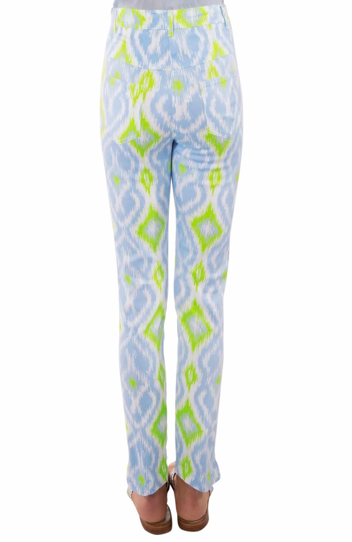 Gripeless Cotton Spandex Jeans - Kitt Ikat - Final Sale Periwinkle Lime