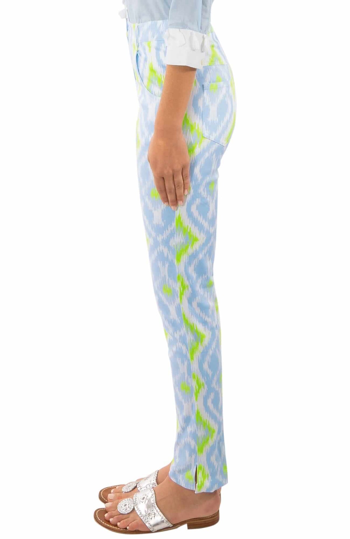 Gripeless Cotton Spandex Jeans - Kitt Ikat - Final Sale Periwinkle Lime