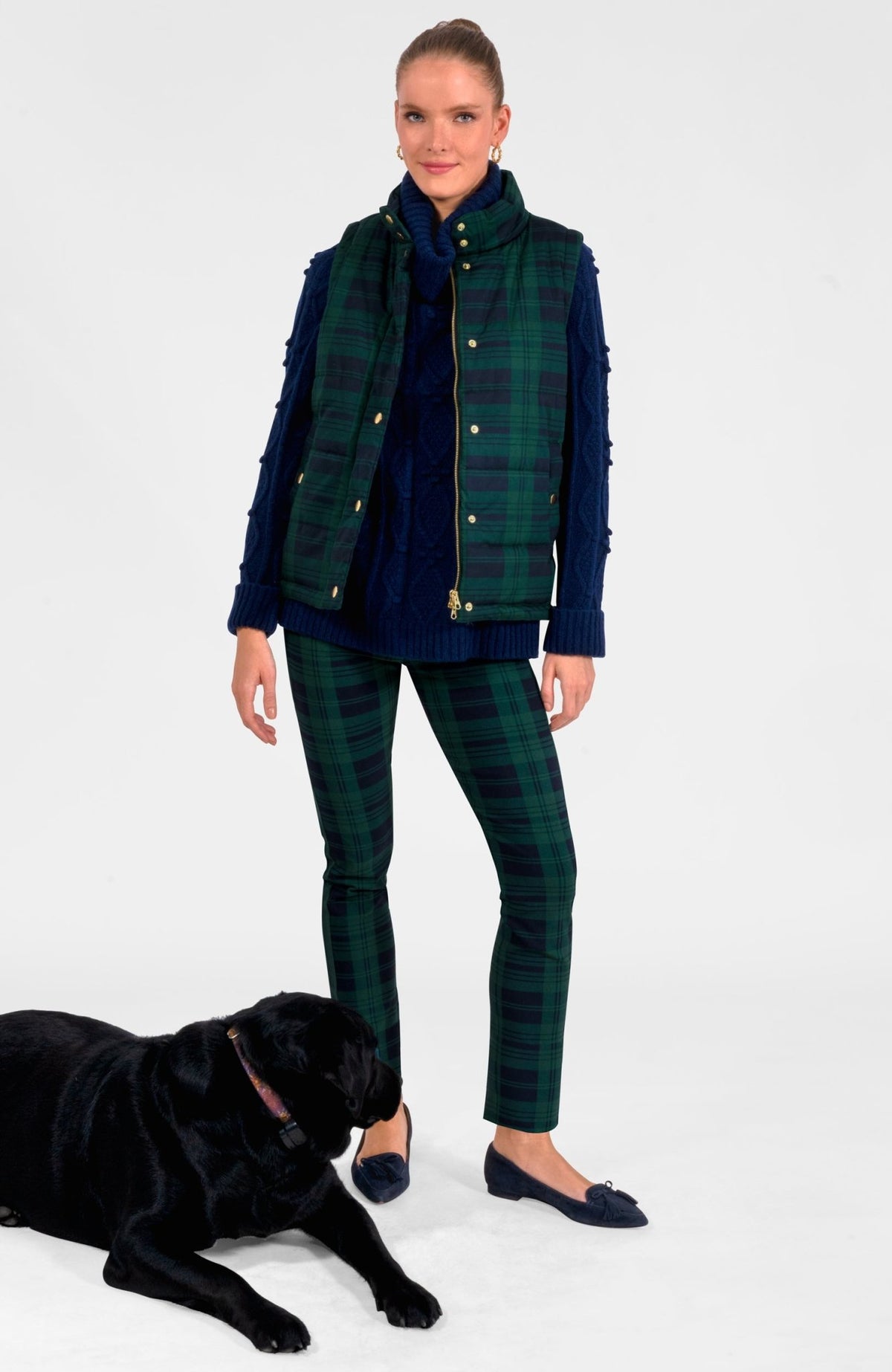 Gripeless Pull On Pants - Black Watch Plaid Navy Green