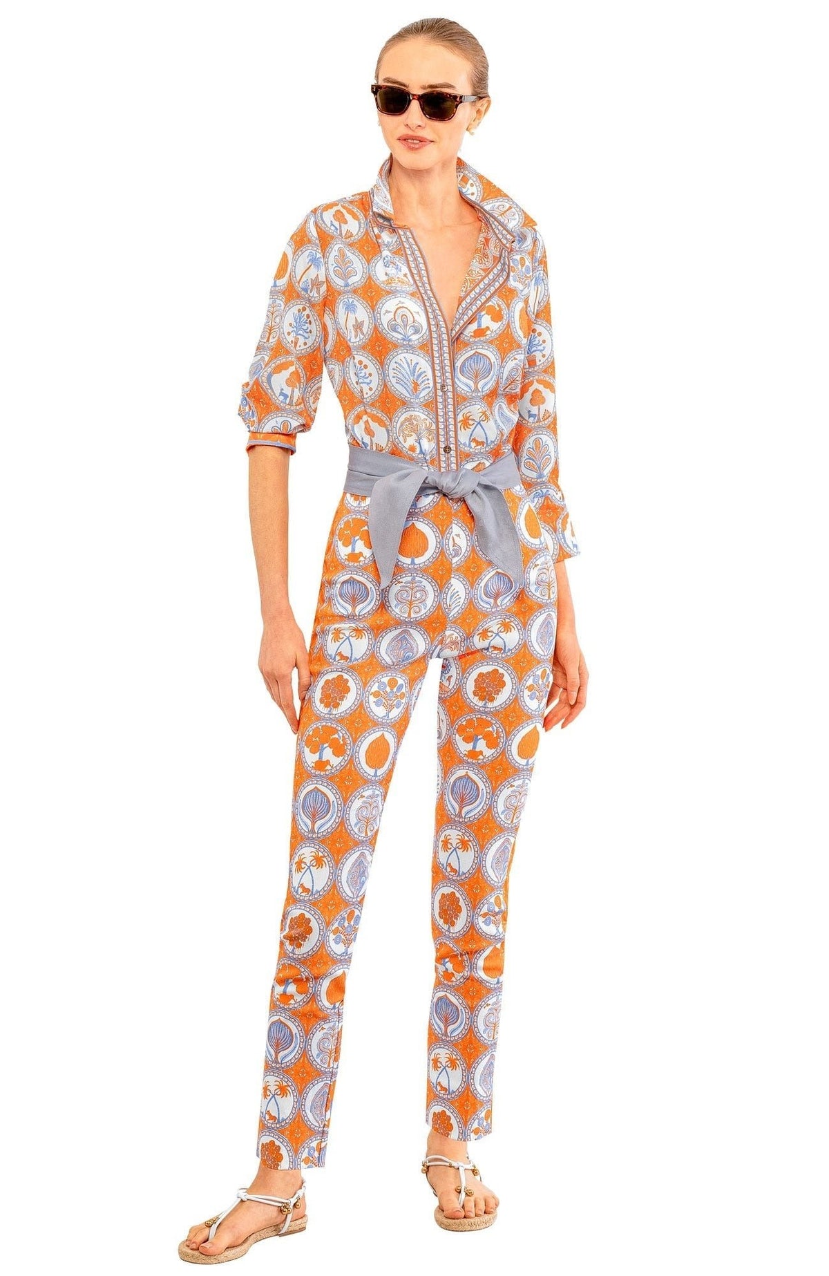 Gripeless Pull On Pants - Circle Of Love Orange Peri White