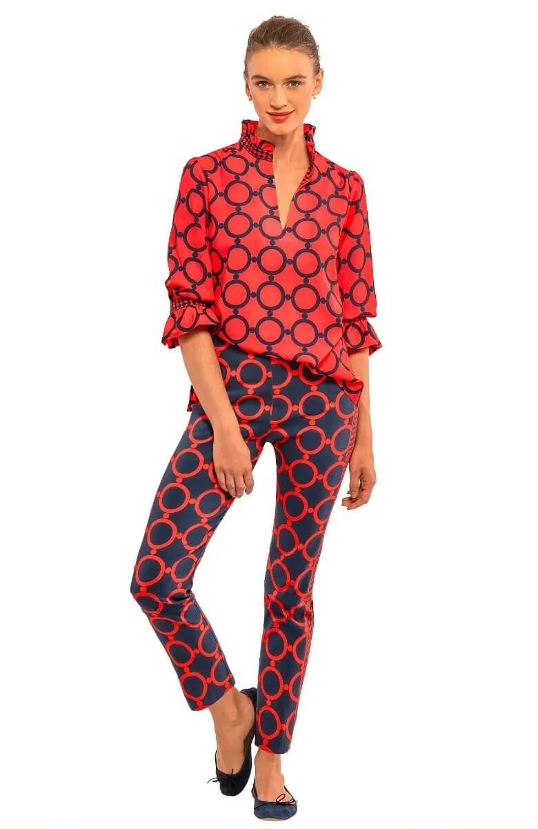 Gripeless Pull On Pants - Dip & Dot - Final Sale Navy Red