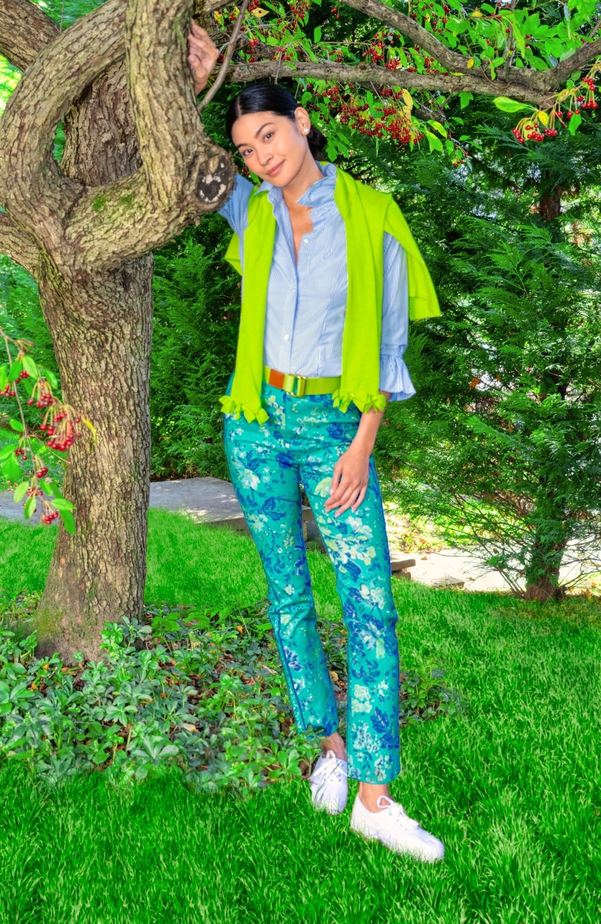 Gripeless Pull On Pants - English Garden Turquoise