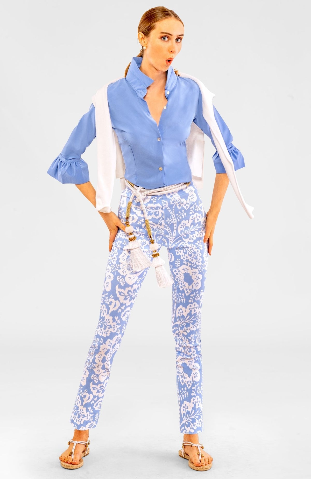 Gripeless Pull On Pants - Flora Periwinkle