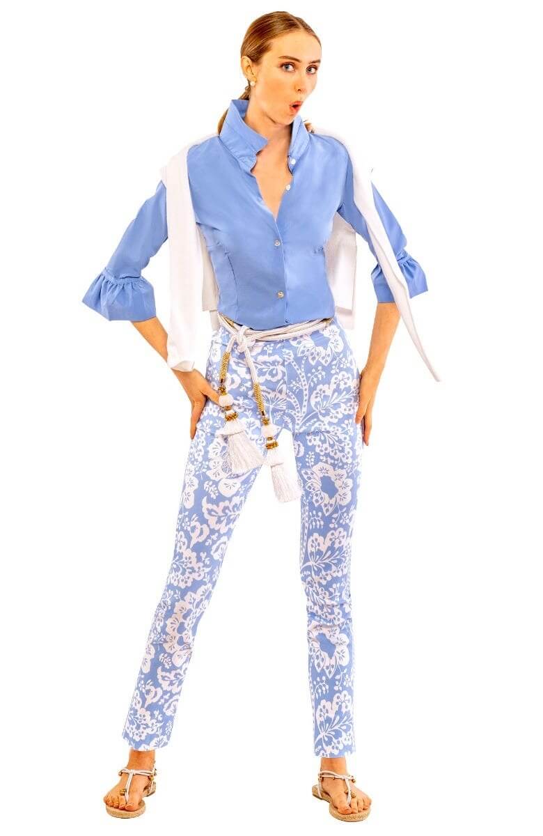 Gripeless Pull On Pants - Flora Periwinkle