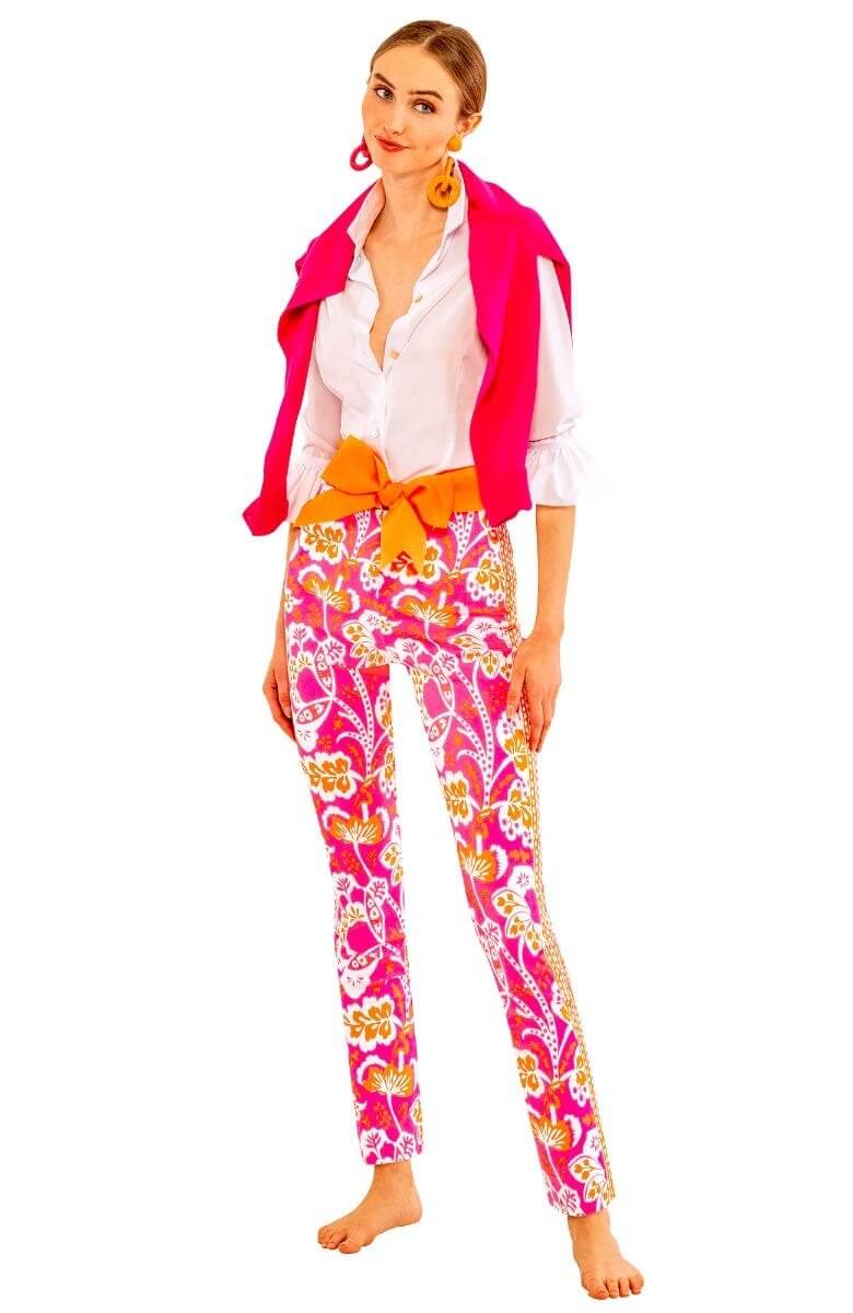 Gripeless Pull On Pants - Flora Pink Orange