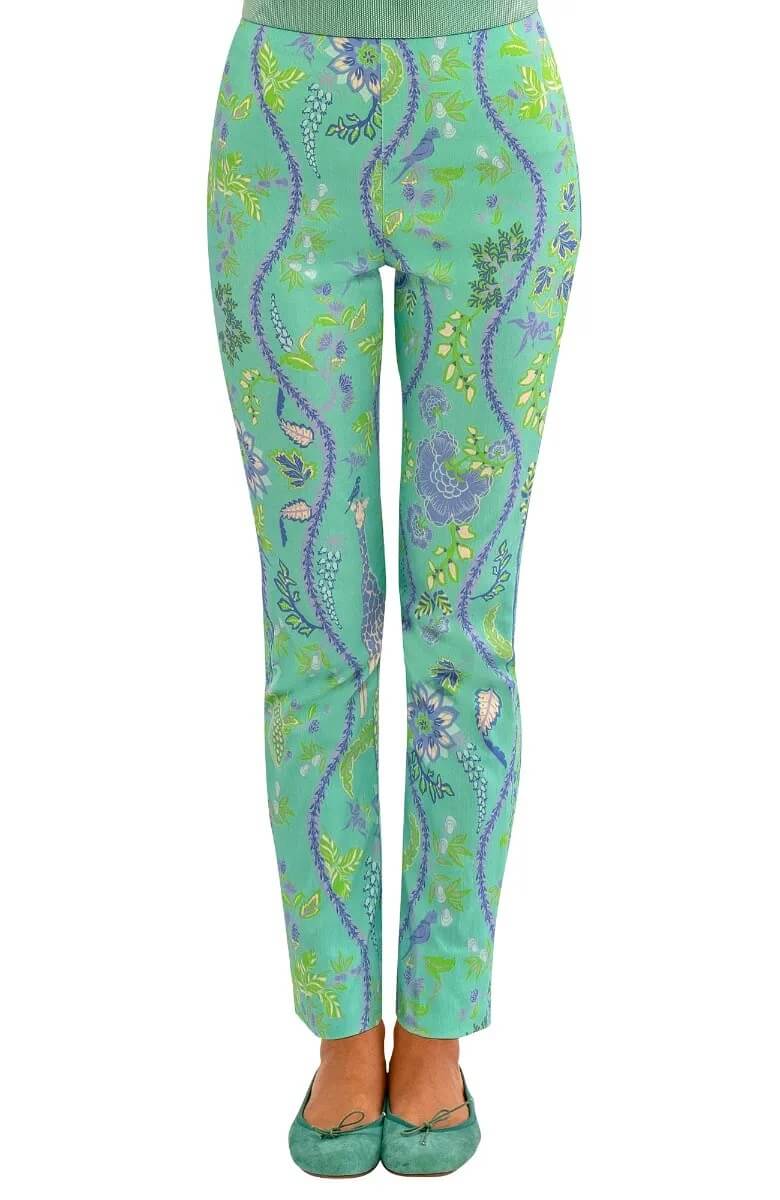 Gripeless Pull On Pants - Jungle Symphony - Final Sale Turq White