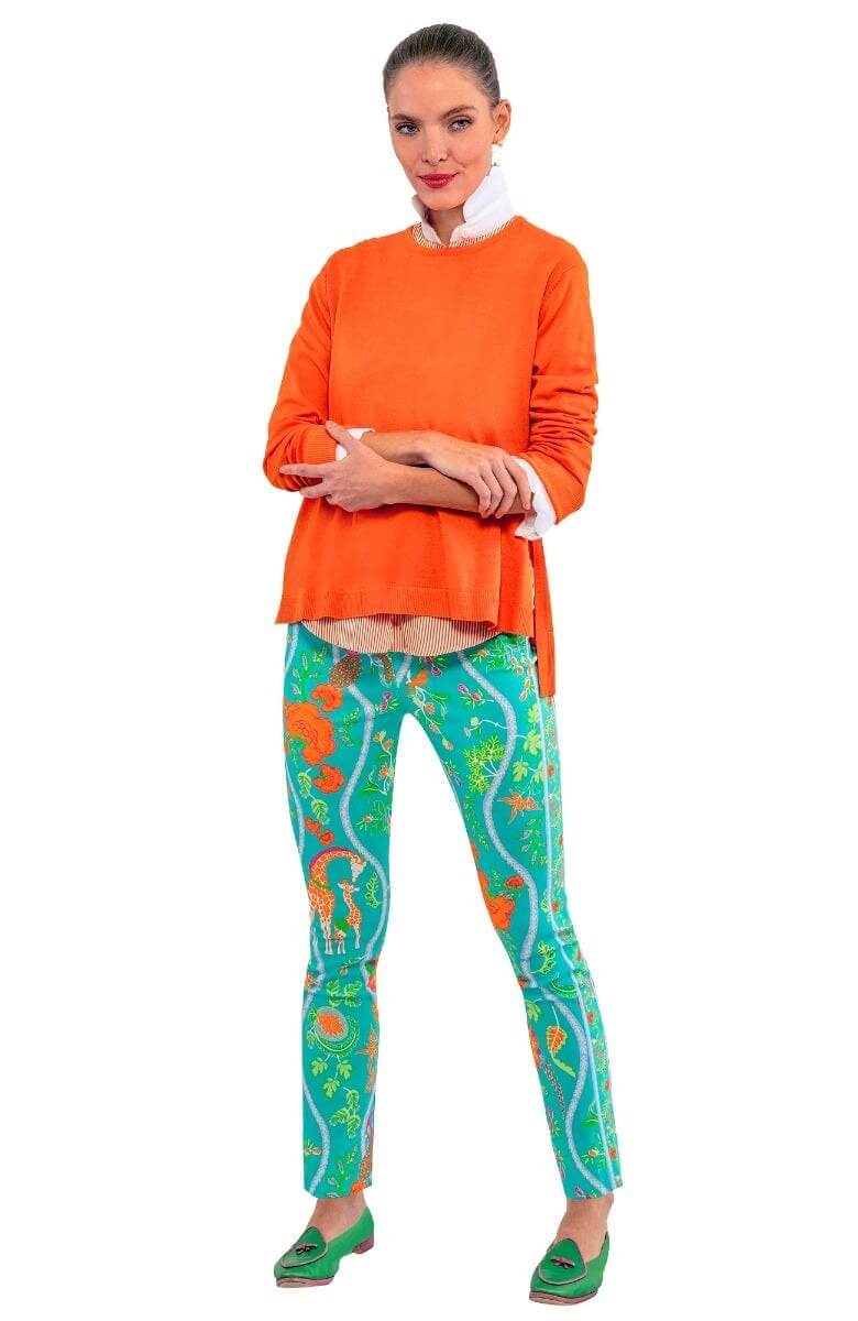 Gripeless Pull On Pants - Jungle Symphony Turq Orange