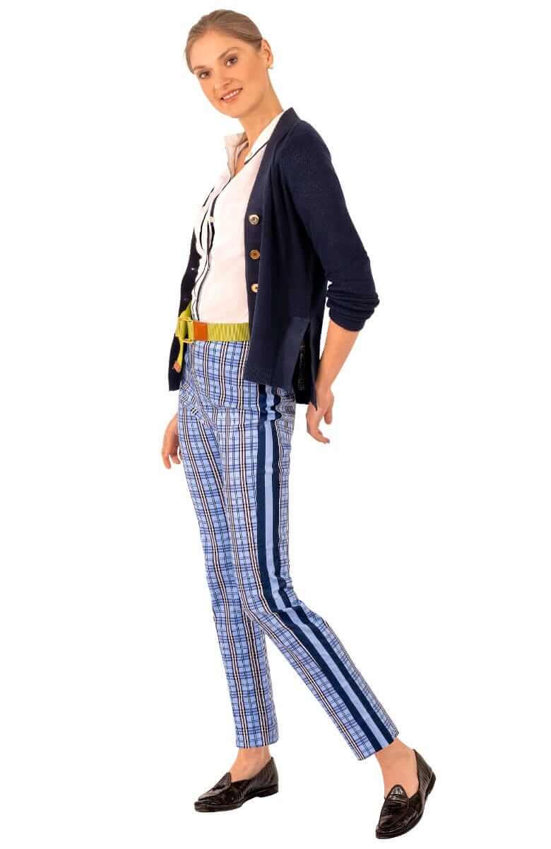 Gripeless Pull On Pants - Sunshine Plaid - Final Sale Periwinkle