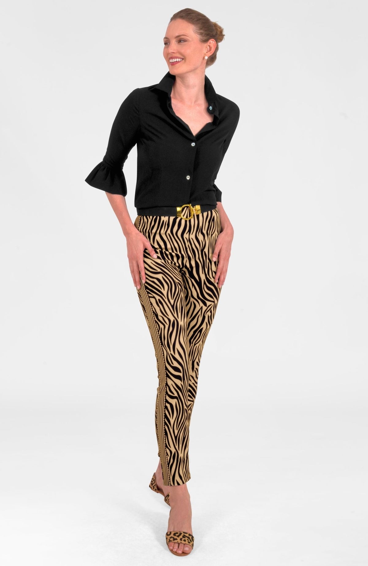 Gripeless Pull On Pants Zebra Khaki - Animal Instincts Zebra Khaki