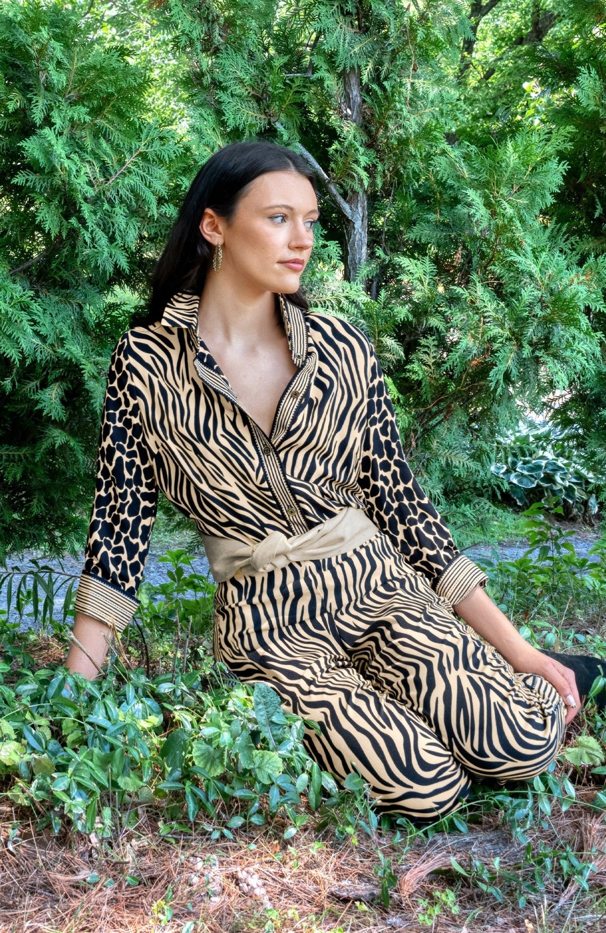 Gripeless Pull On Pants Zebra Khaki - Animal Instincts Zebra Khaki