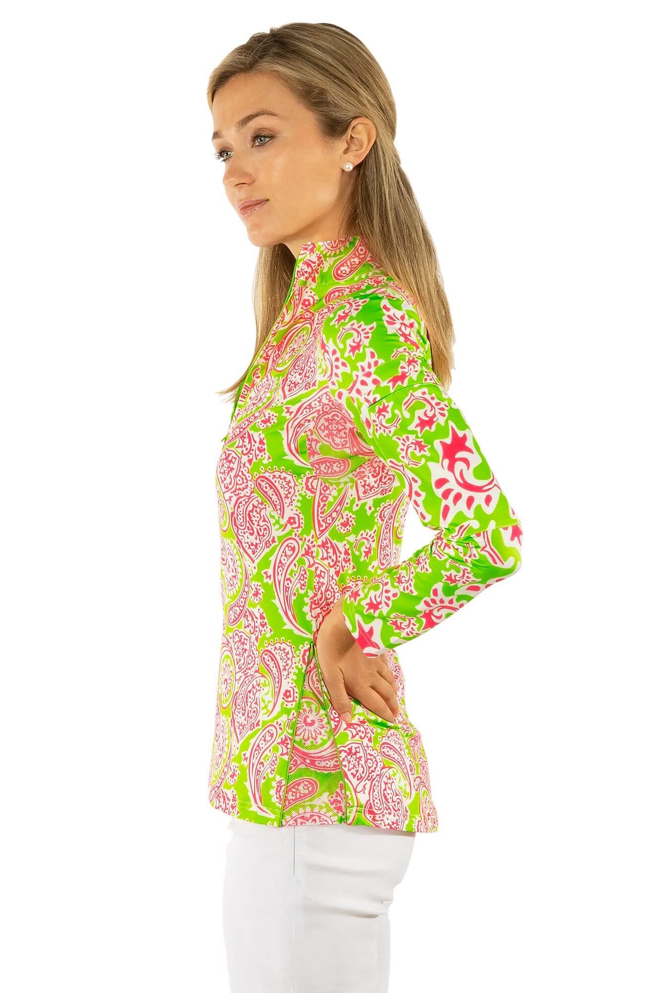 Jock Girl Half-Zip Pullover - Plentiful Paisley - Final Sale Green