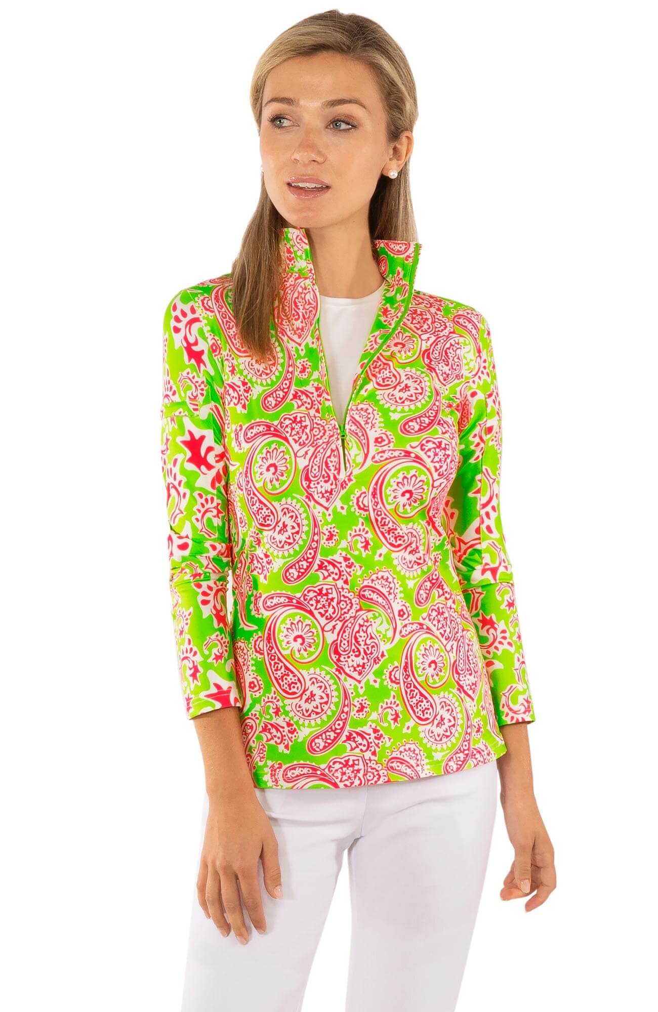 Jock Girl Half-Zip Pullover - Plentiful Paisley - Final Sale Green
