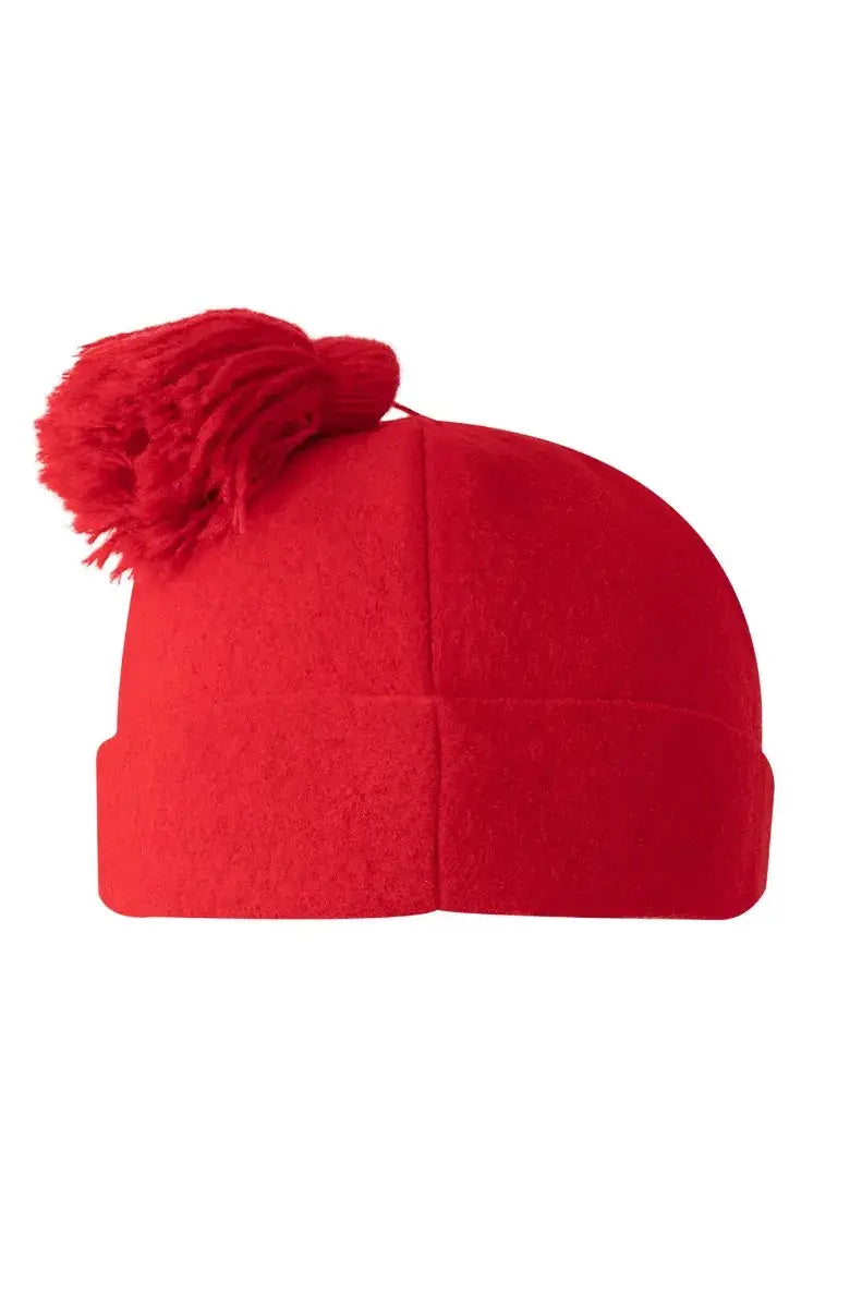 Wool Pom Pom Hat - Solid Red