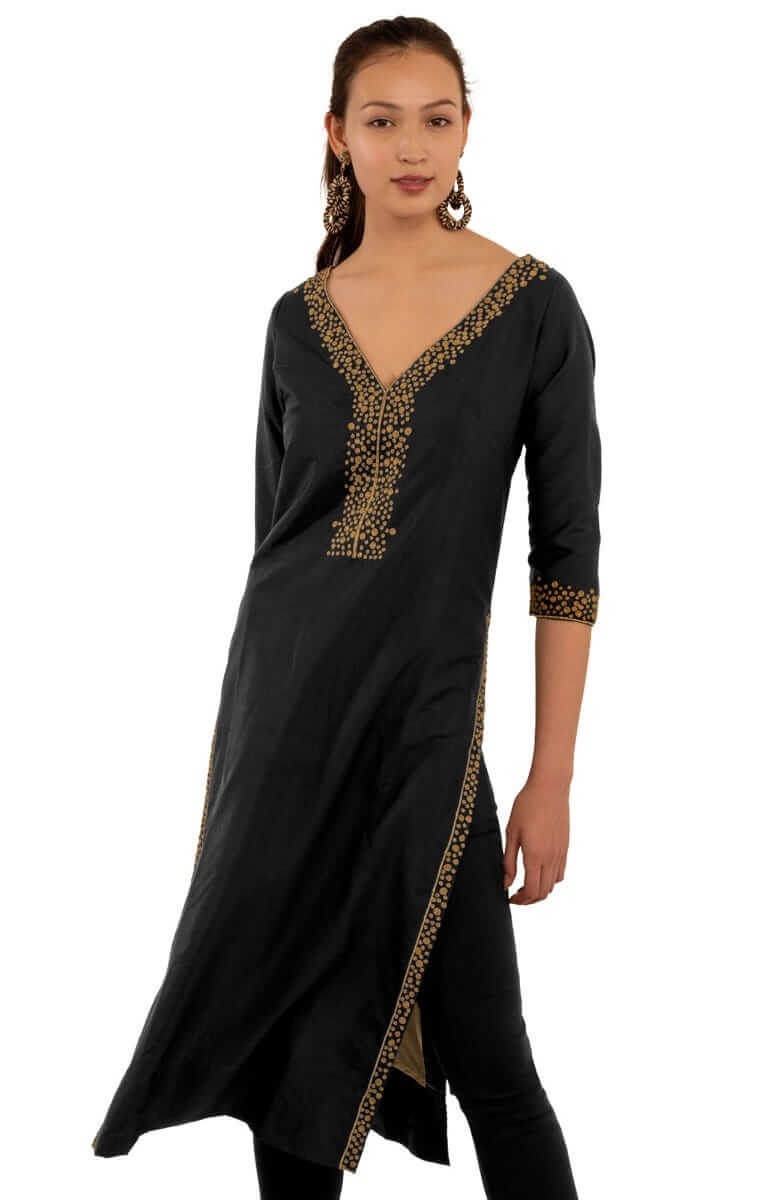 Hand Beaded Kurta - Simply Chic - Final Sale Black