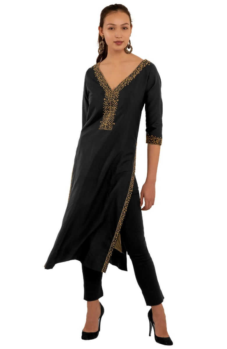 Hand Beaded Kurta - Simply Chic - Final Sale Black