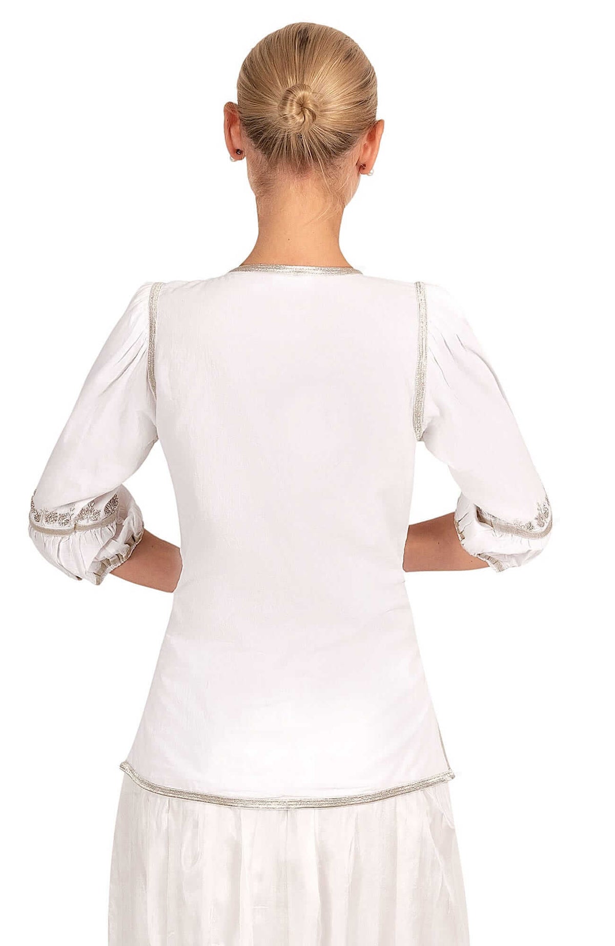 Hand Embroidered Cleopatra Tunic - La Di Da - Final Sale White Silver