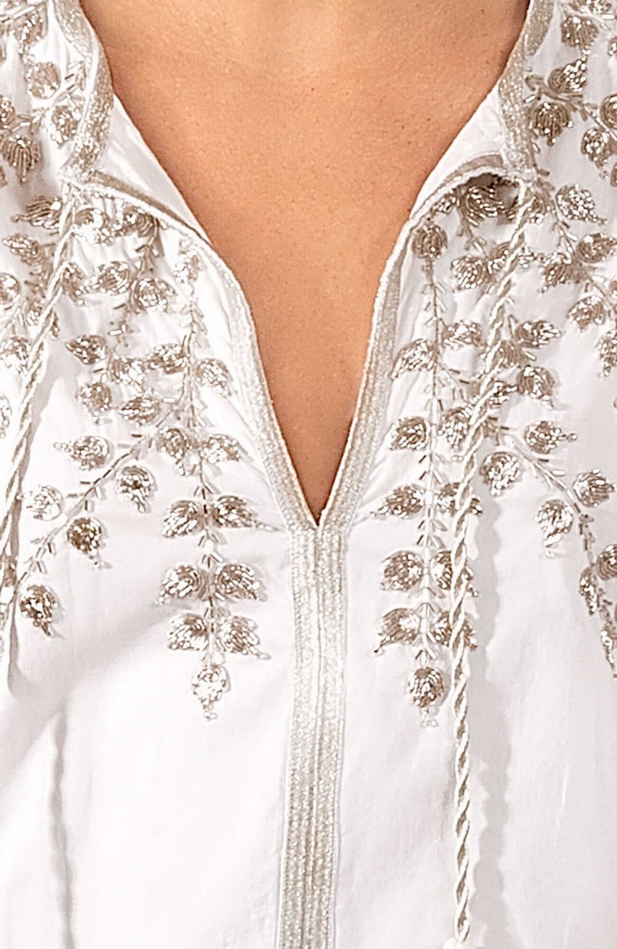 Hand Embroidered Cleopatra Tunic - La Di Da - Final Sale White Silver