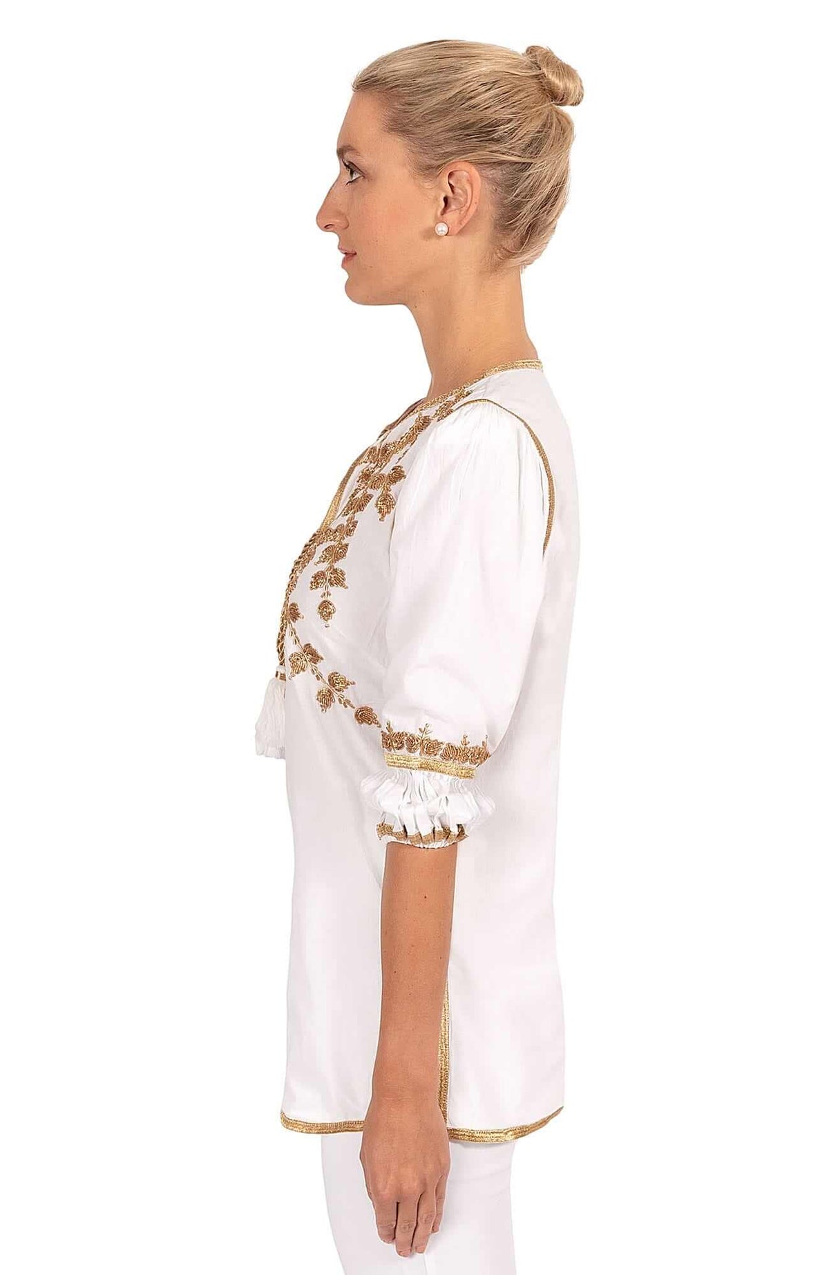 Hand Embroidered Cleopatra Tunic - La Di Da - Final Sale White Gold