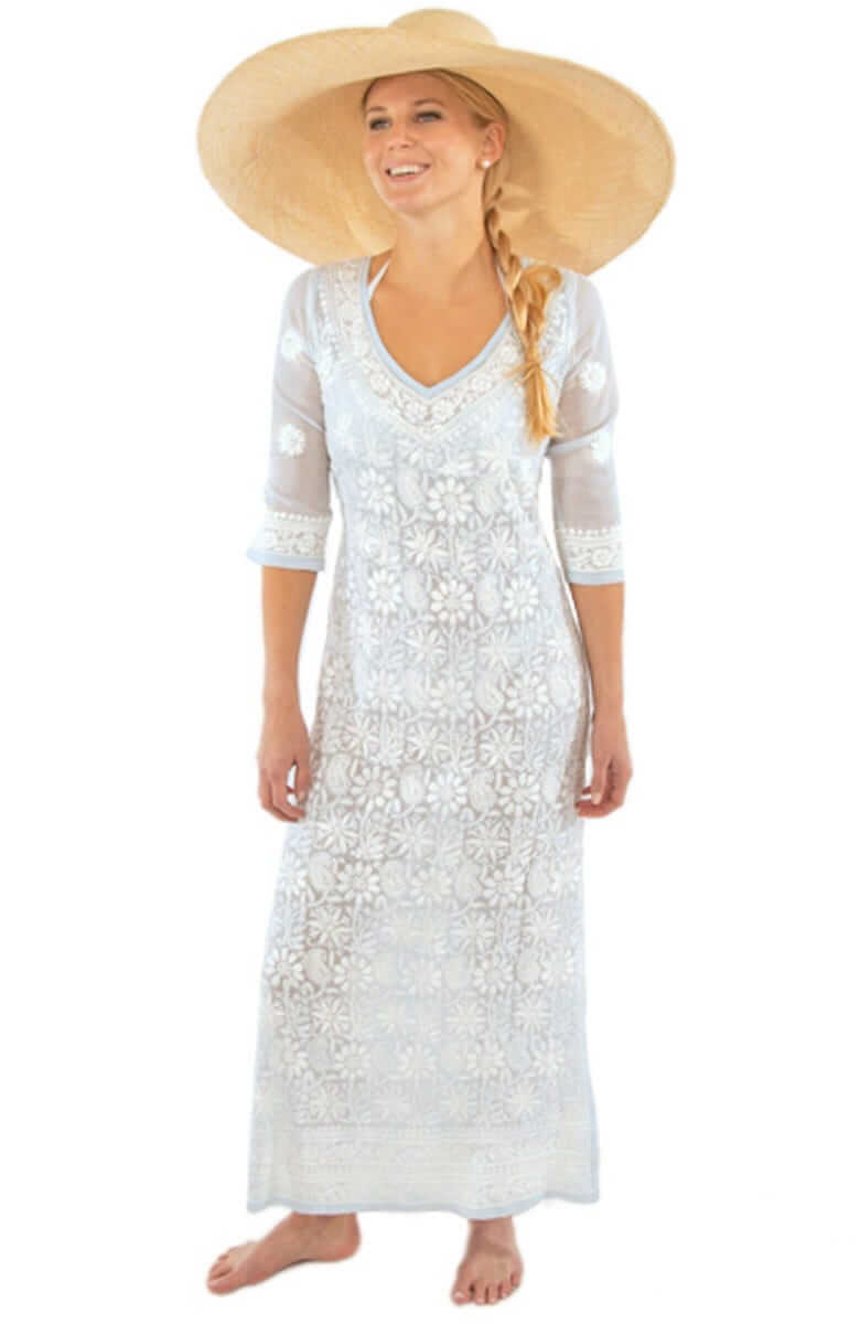 Hand Embroidered Midi/Maxi Dress - Copacabana - Final Sale Periwinkle