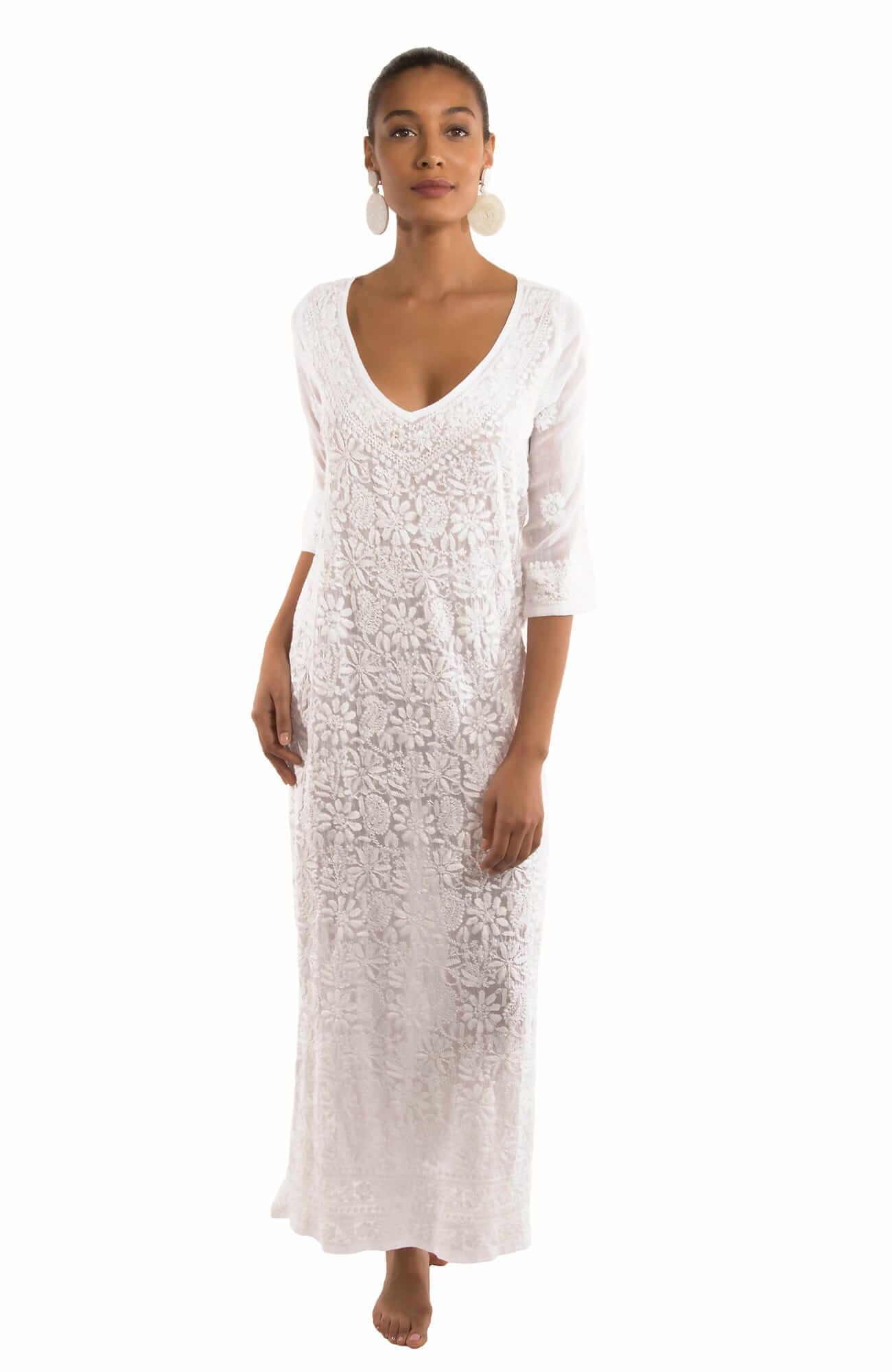 Hand Embroidered Midi/Maxi Dress - Copacabana - Final Sale White