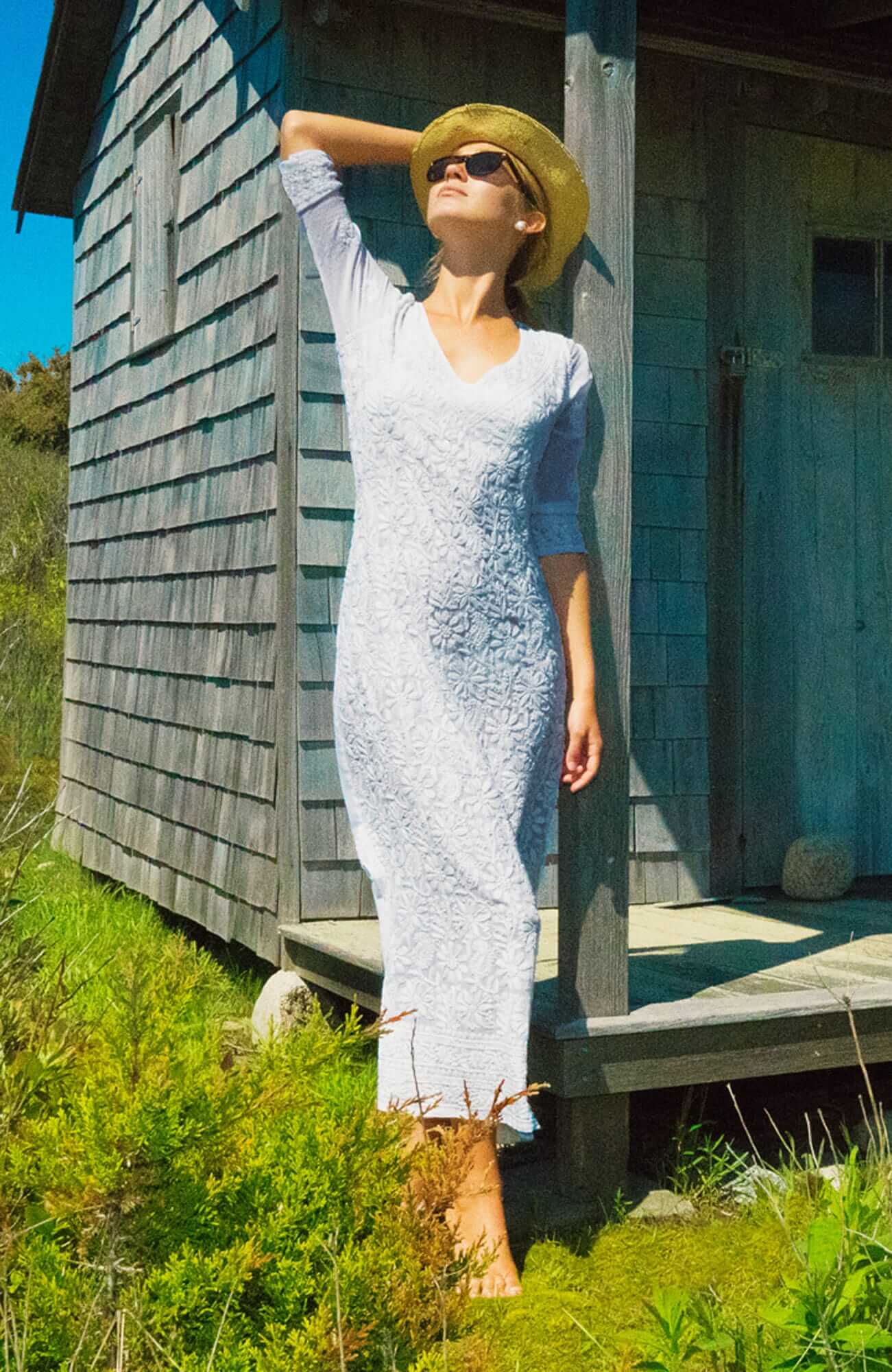 Hand Embroidered Midi/Maxi Dress - Copacabana - Final Sale White