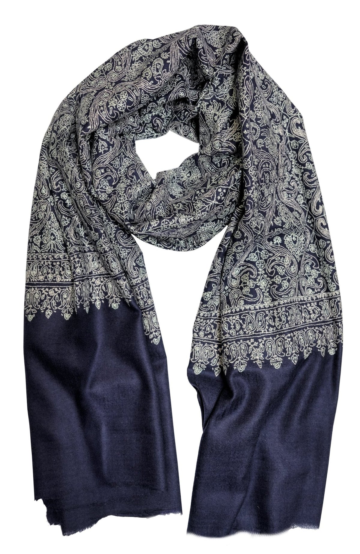 Hand Woven & Hand Embroidered Cashmere Pashmina - Blue Multi