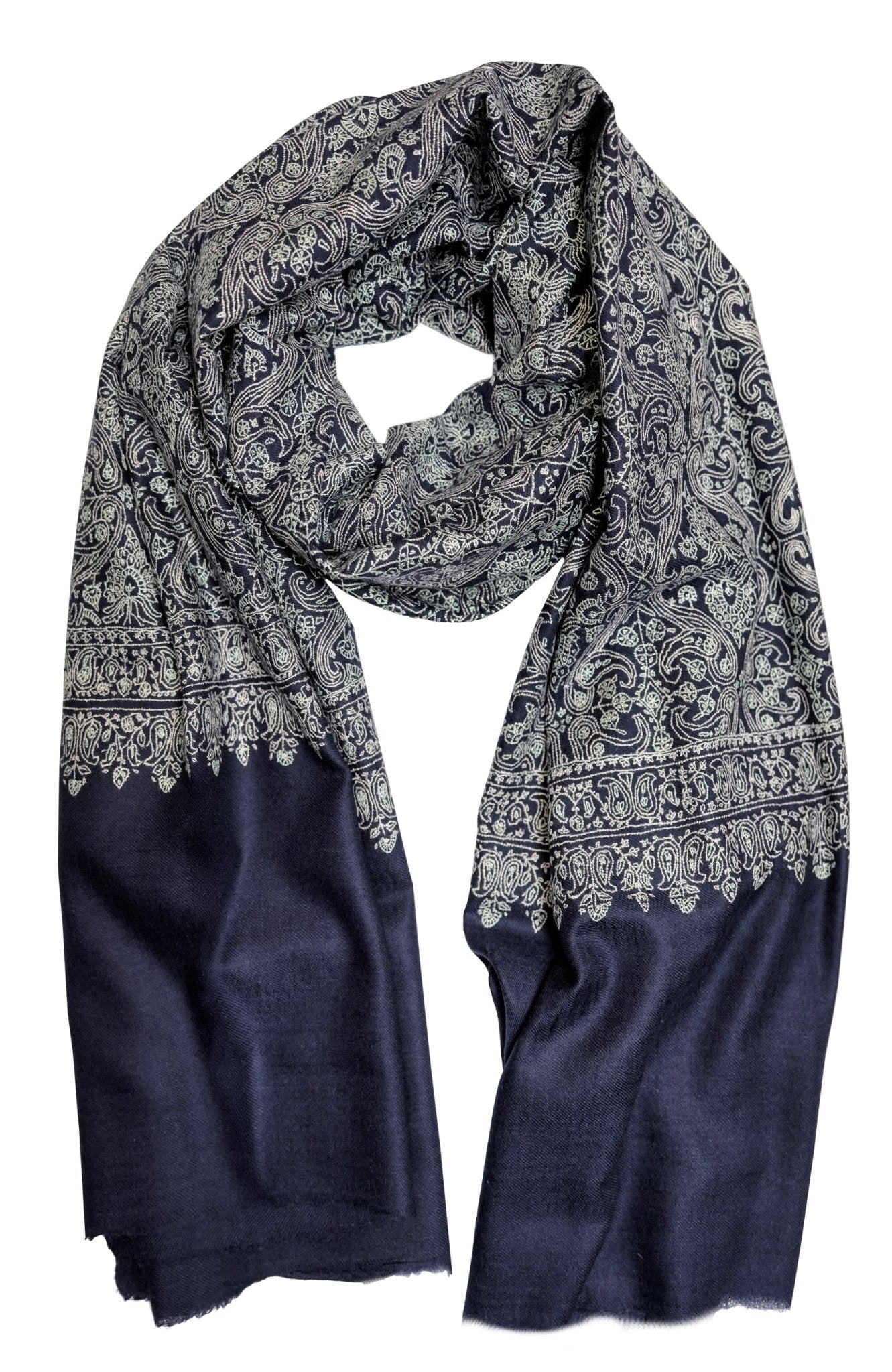 Hand Woven & Hand Embroidered Cashmere Pashmina - Blue Multi