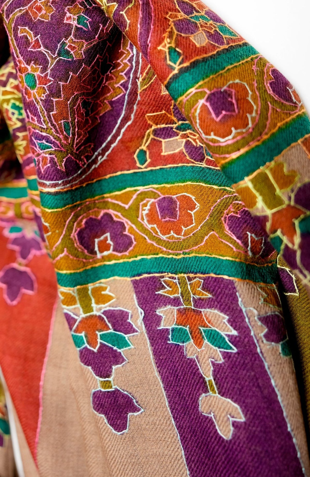 Hand Woven & Hand Embroidered Cashmere Pashmina - Brown Multi