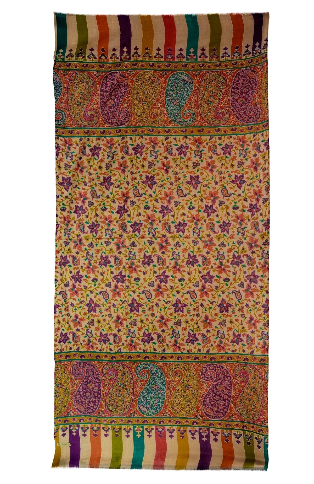 Hand Woven & Hand Embroidered Cashmere Pashmina - Brown Multi