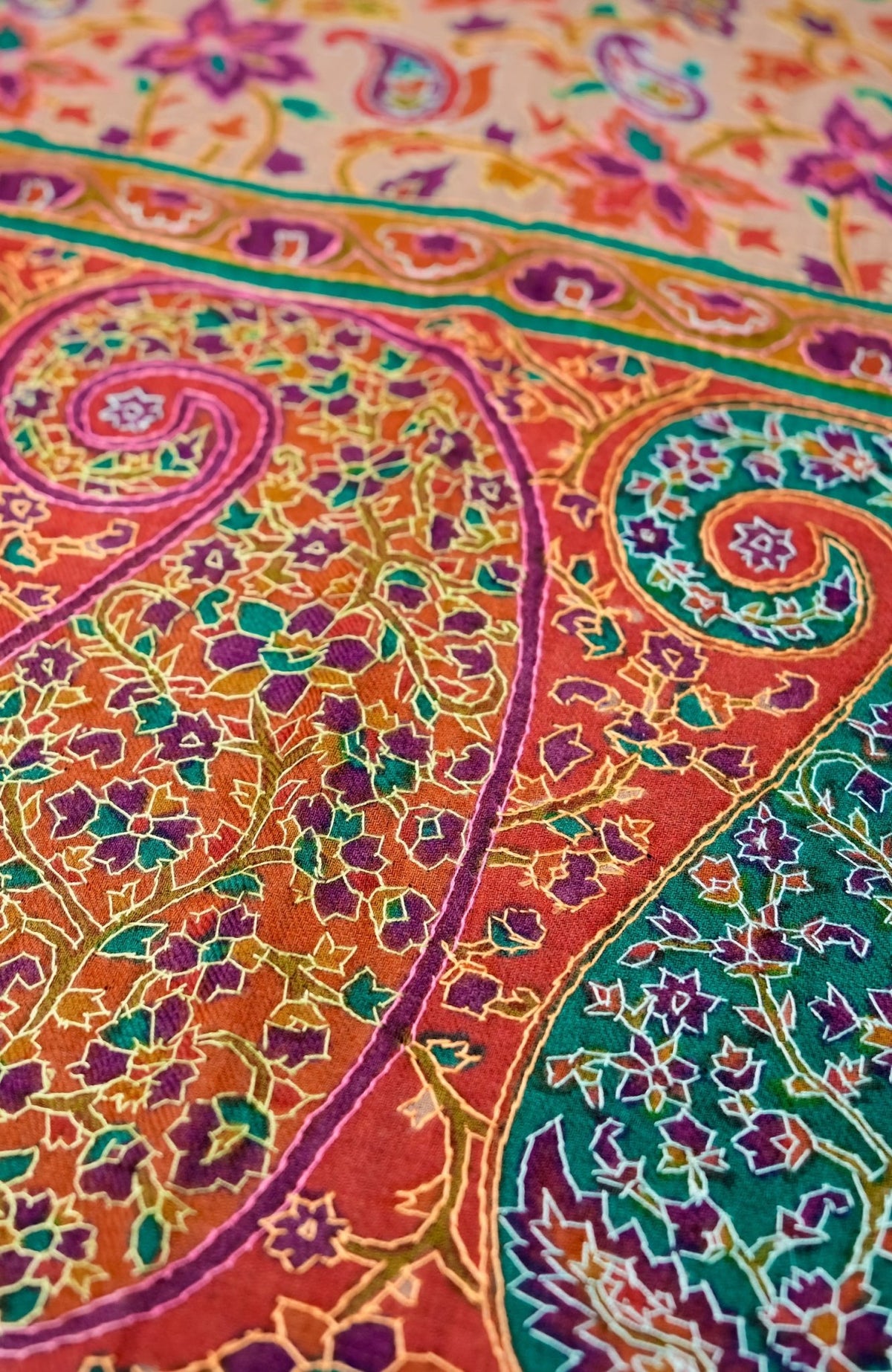 Hand Woven & Hand Embroidered Cashmere Pashmina - Brown Multi