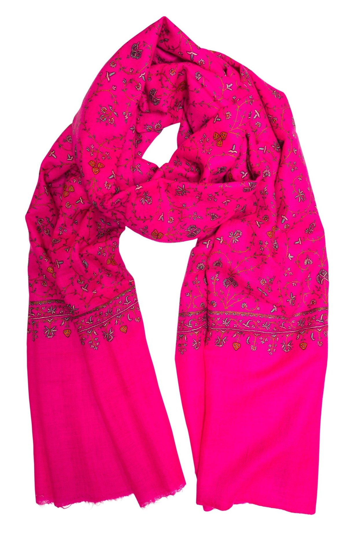 Hand Woven & Hand Embroidered Cashmere Pashmina - Pink