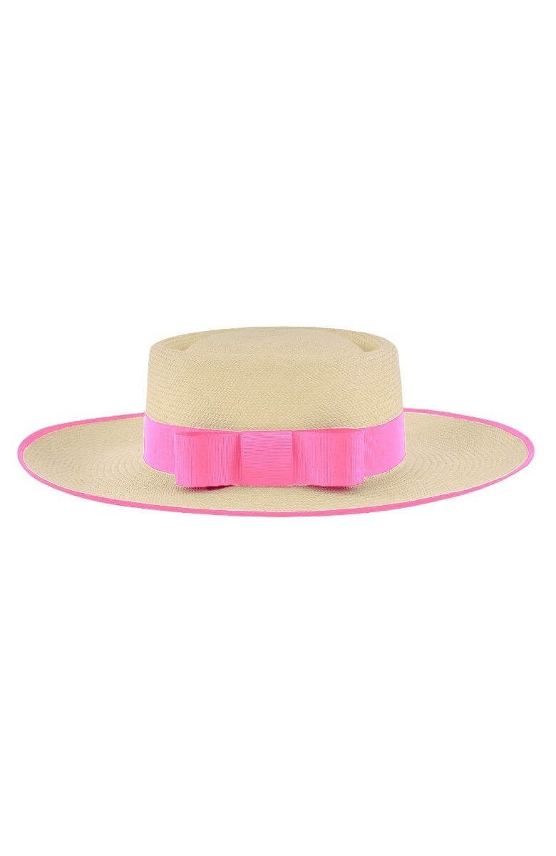 Hand Woven Panama Hat - Cap Ferrat pink