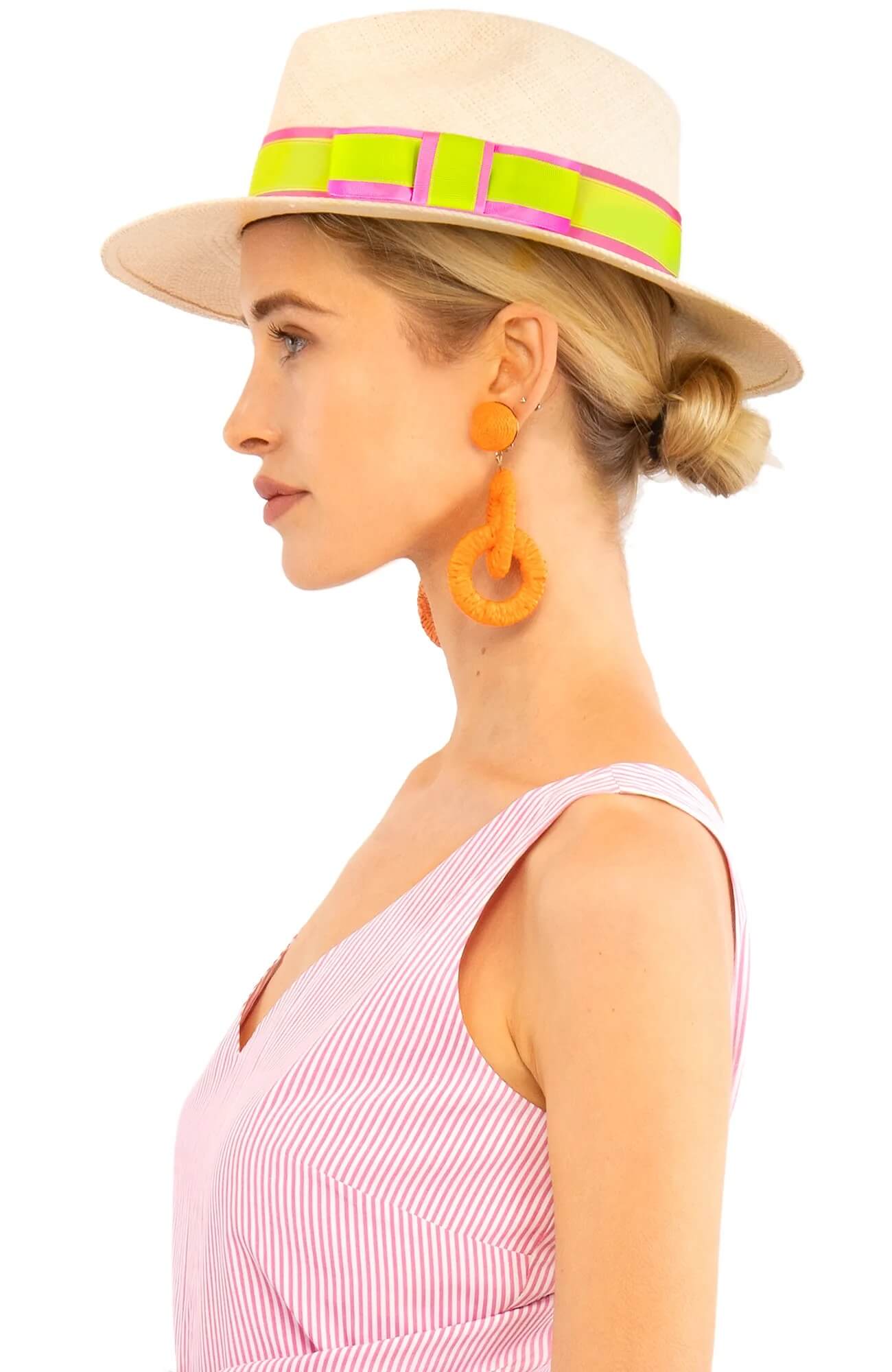 Hand Woven Panama Hat-Nice Pink Lime
