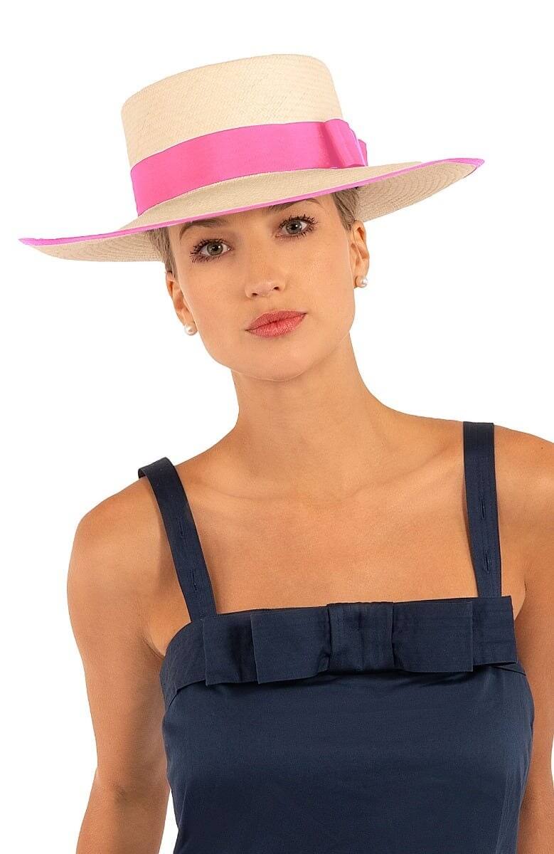 Hand Woven Panama Hat - Cap Ferrat pink