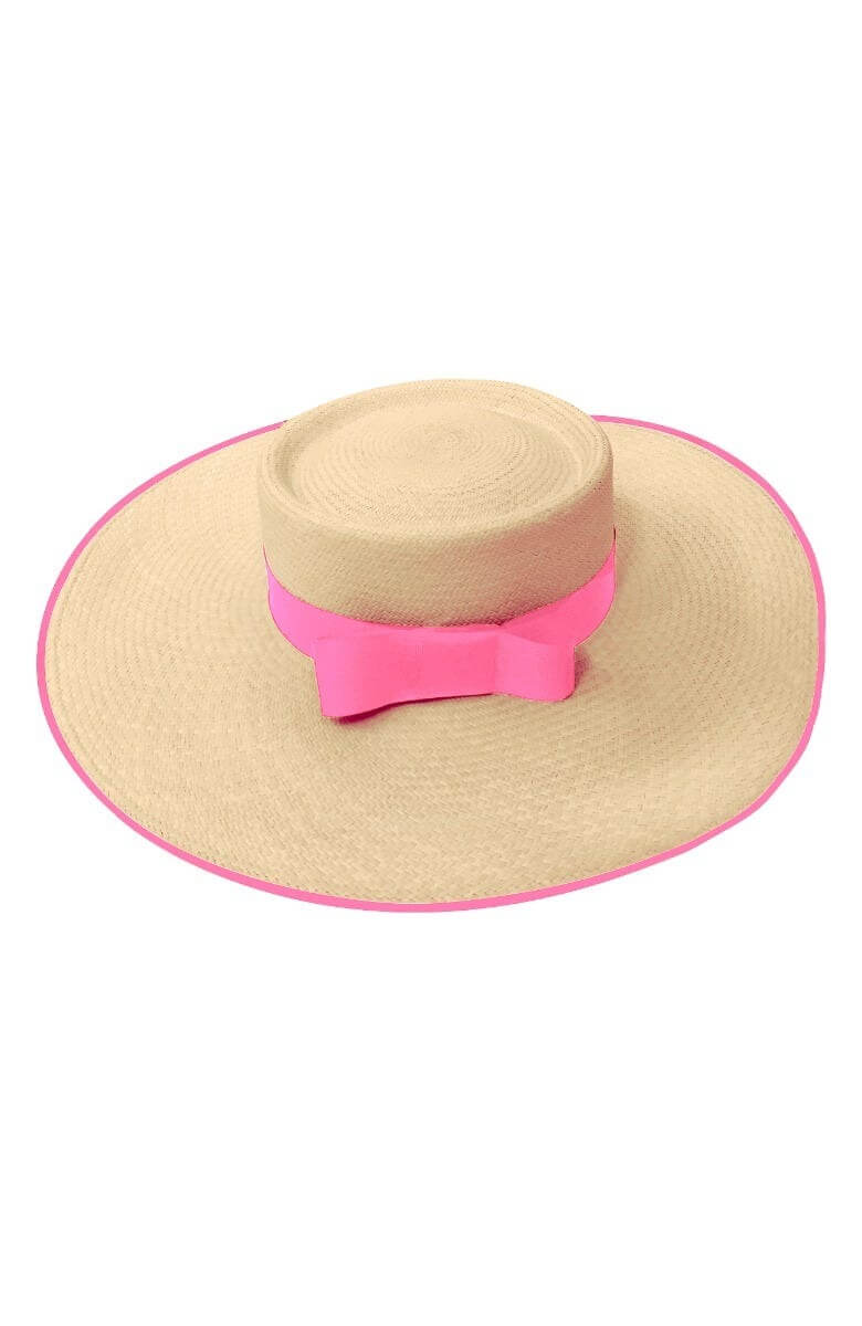 Hand Woven Panama Hat - Cap Ferrat pink